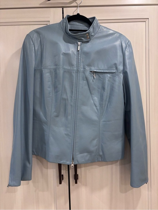 Danier Jackets & Blazers - Vintage DANIER Pale Blue Genuine Leather Moto Racer Jacket Women's Lrg 3961 NEW